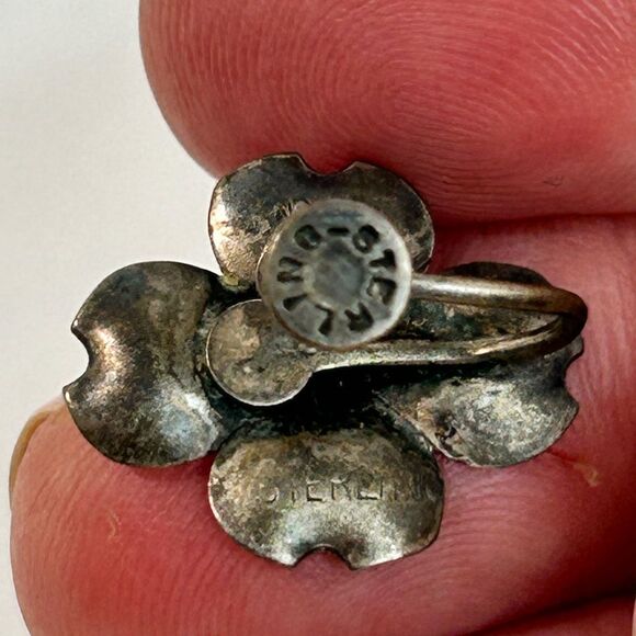 Vintage Stuart Nye RARE SET Sterling Silver Dogwood Floral Brooch and Earrings - Picture 8 of 13